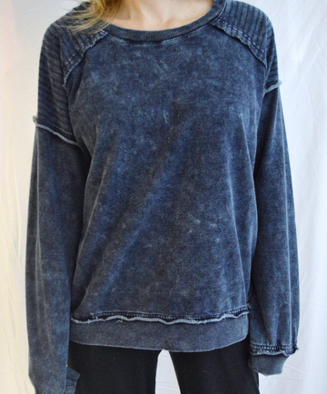 Mineral Wash Inside Out Pullover in Blue Denim