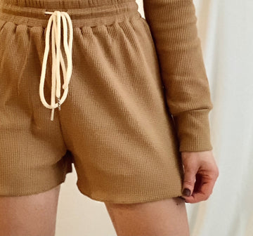 Waffle Knit Shorts in Tan