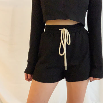 Waffle Knit Shorts in Black